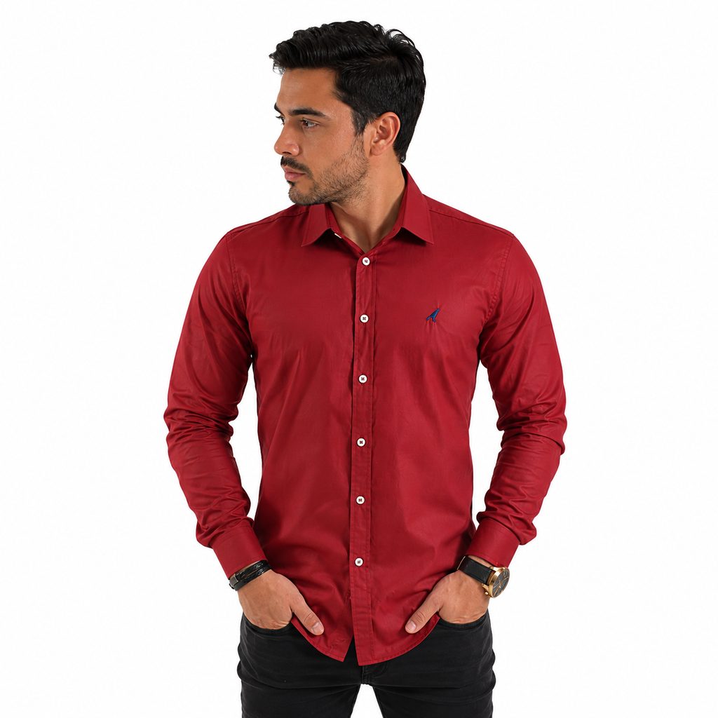 Camisa Social Masculina Vermelha Slim