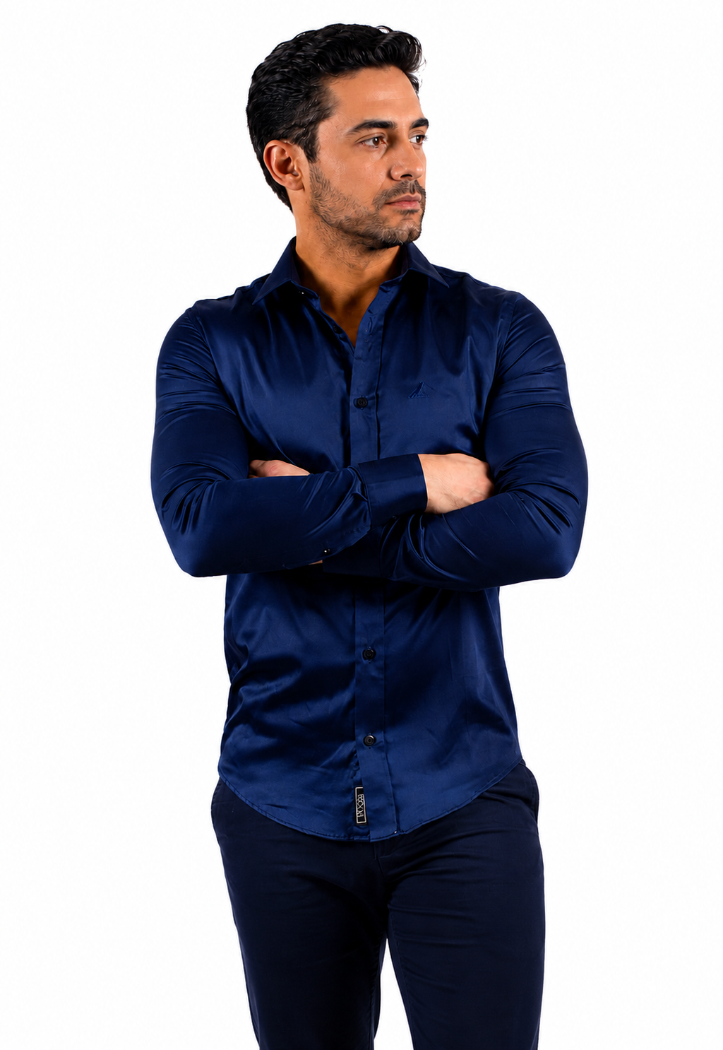 Camisa Social Masculina Azul Marinho Slim