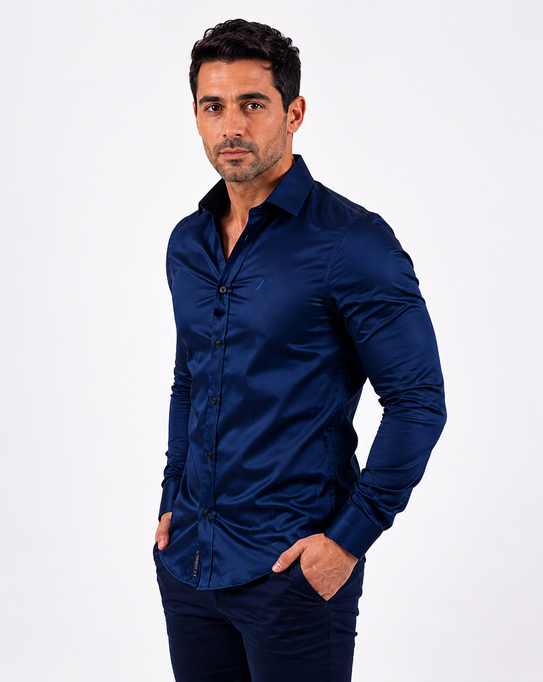 Camisa Social Masculina Azul Marinho Slim