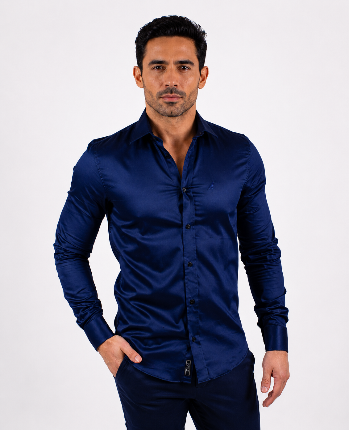 Camisa Social Masculina Azul Marinho Slim