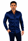 Camisa Social Masculina Azul Marinho Slim