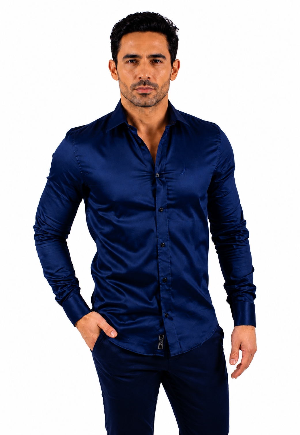 Camisa Social Masculina Azul Marinho Slim