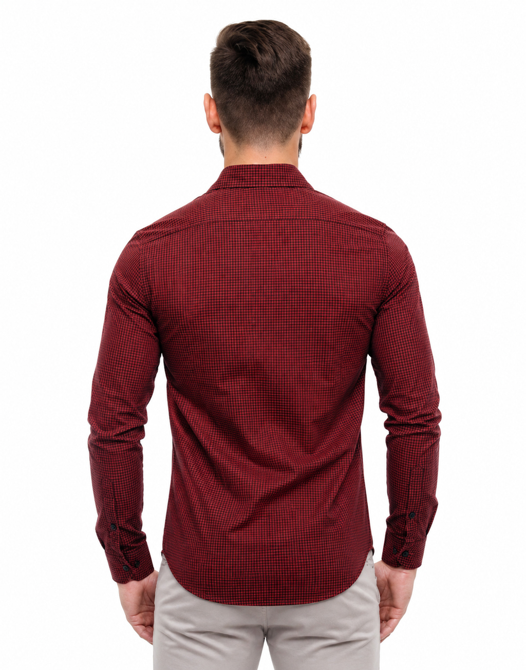 Camisa Social Masculina Xadrez Vermelho e Preto Slim