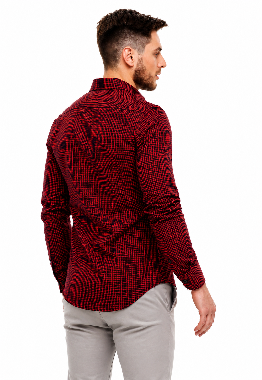 Camisa Social Masculina Xadrez Vermelho e Preto Slim