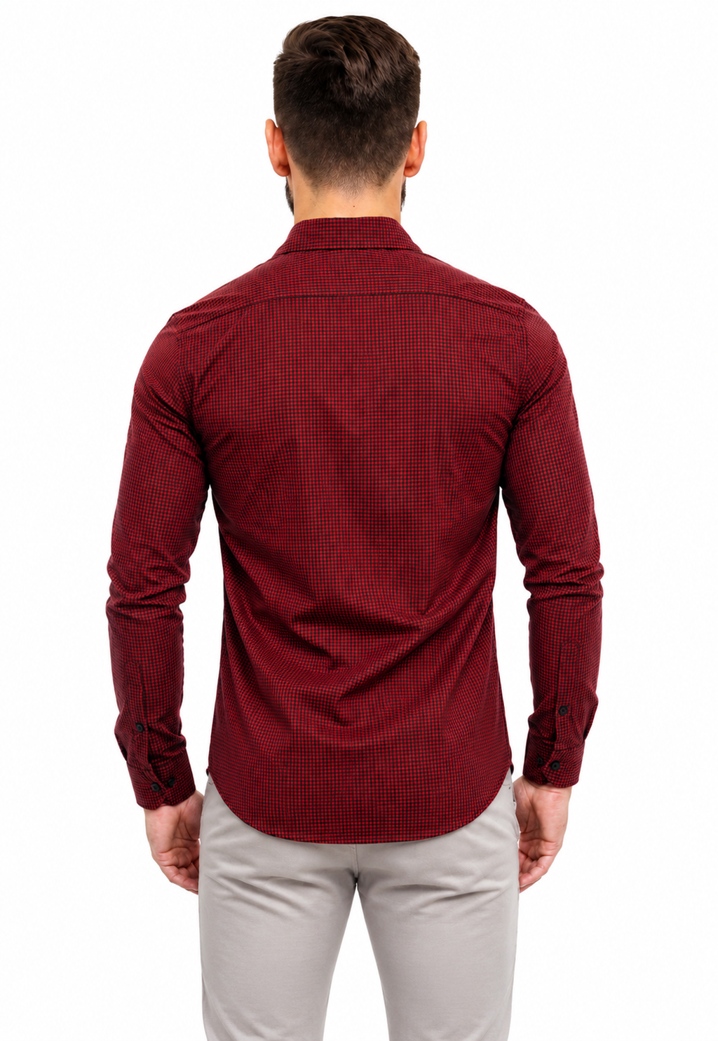 Camisa Social Masculina Xadrez Vermelho e Preto Slim