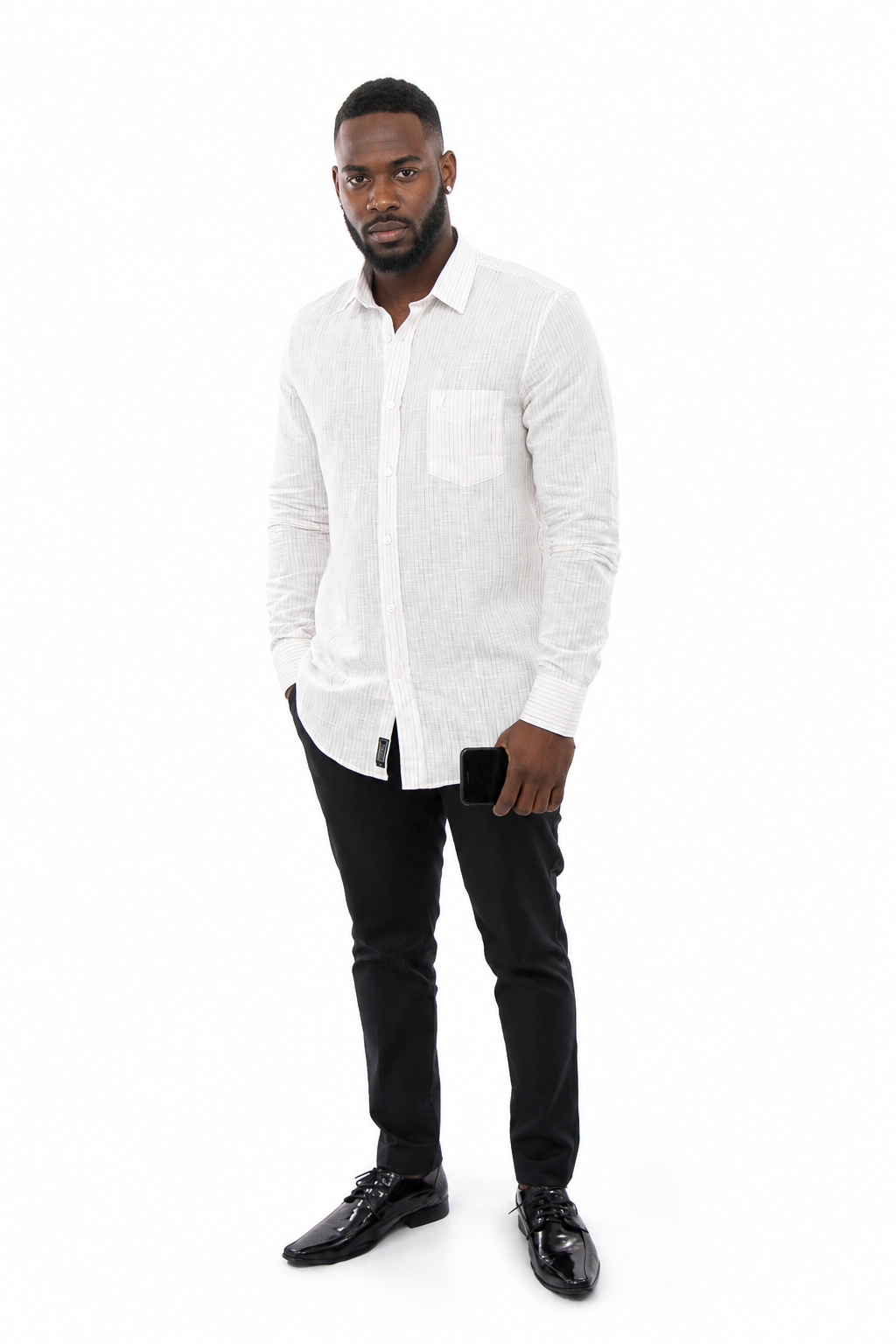 Camisa Social Masculina Listras Rosa Slim