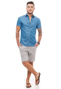 Camisa Social Masculina Slim Manga Curta Jeans