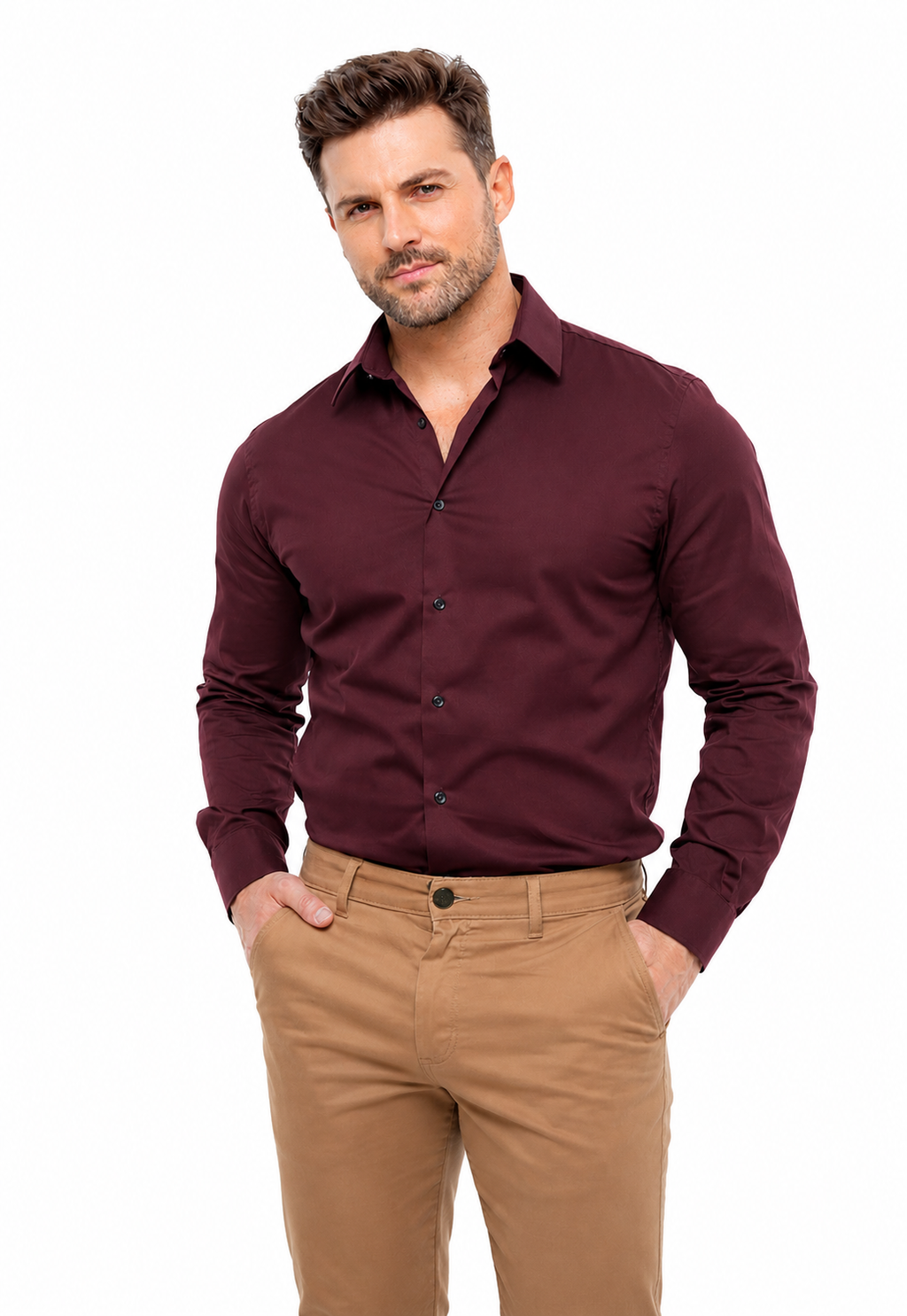 Camisa Social Masculina Vinho Super Slim