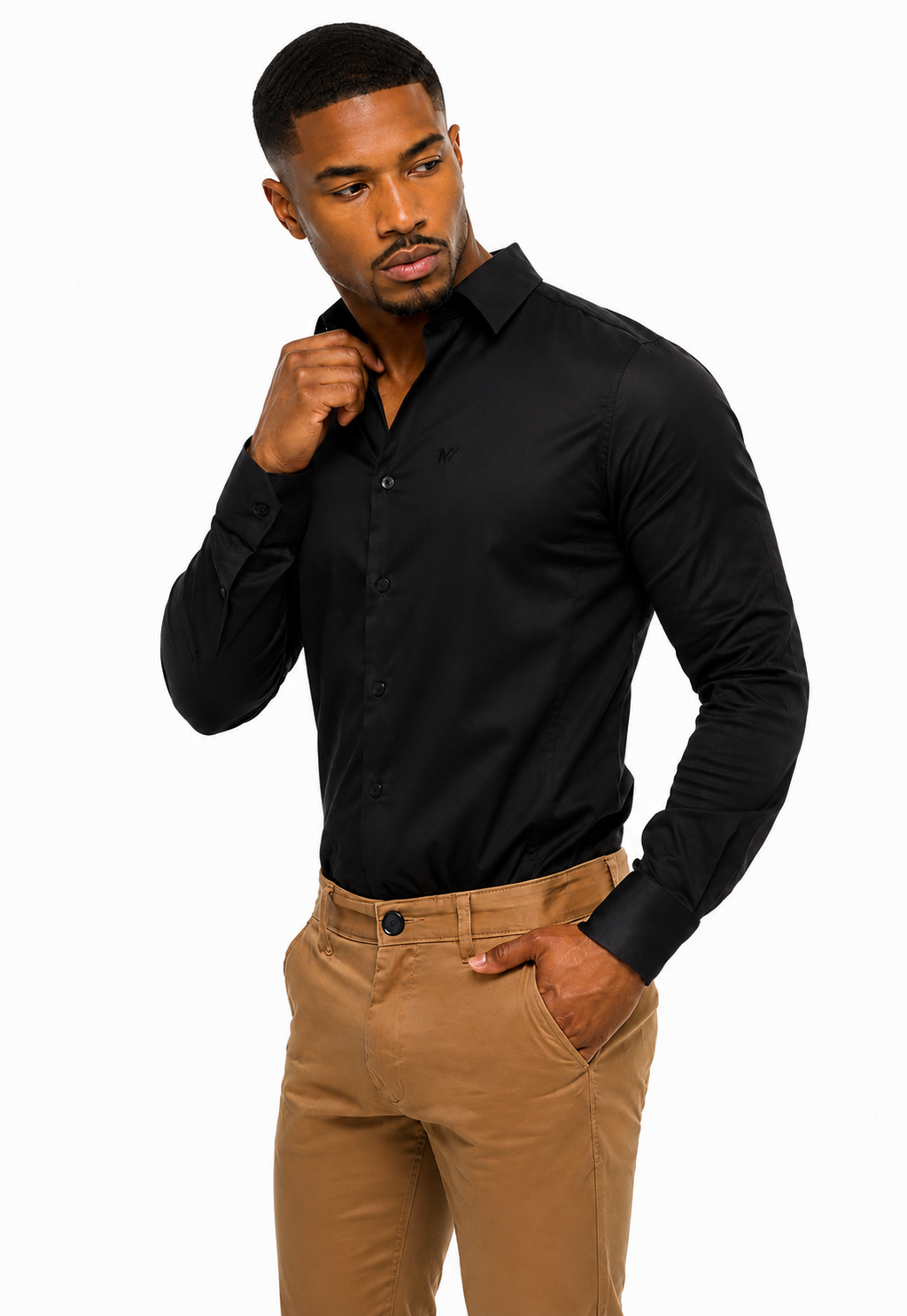 Camisa Social Masculina Preto Super Slim- Fio Egípcio