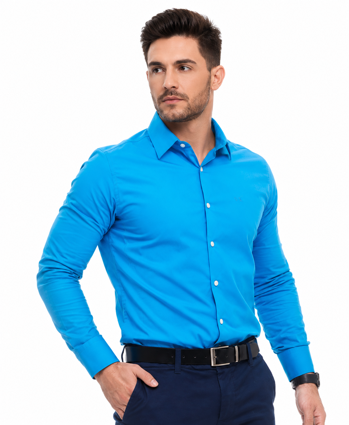 Camisa Social Masculina Azul Turquesa Super Slim