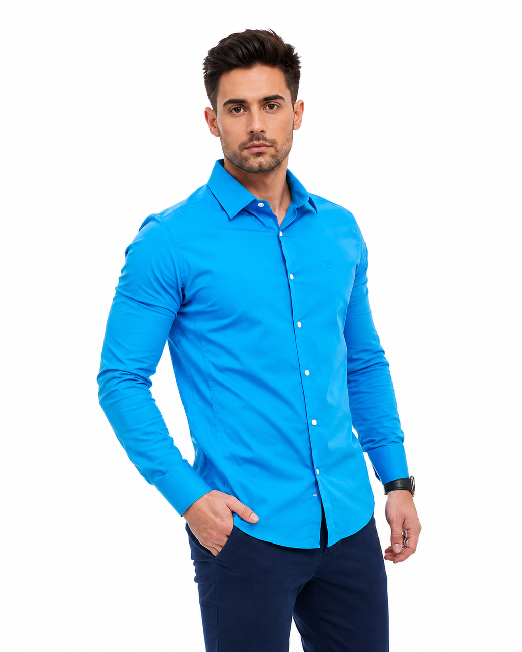 Camisa Social Masculina Azul Turquesa Super Slim