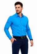 Camisa Social Masculina Azul Turquesa Super Slim