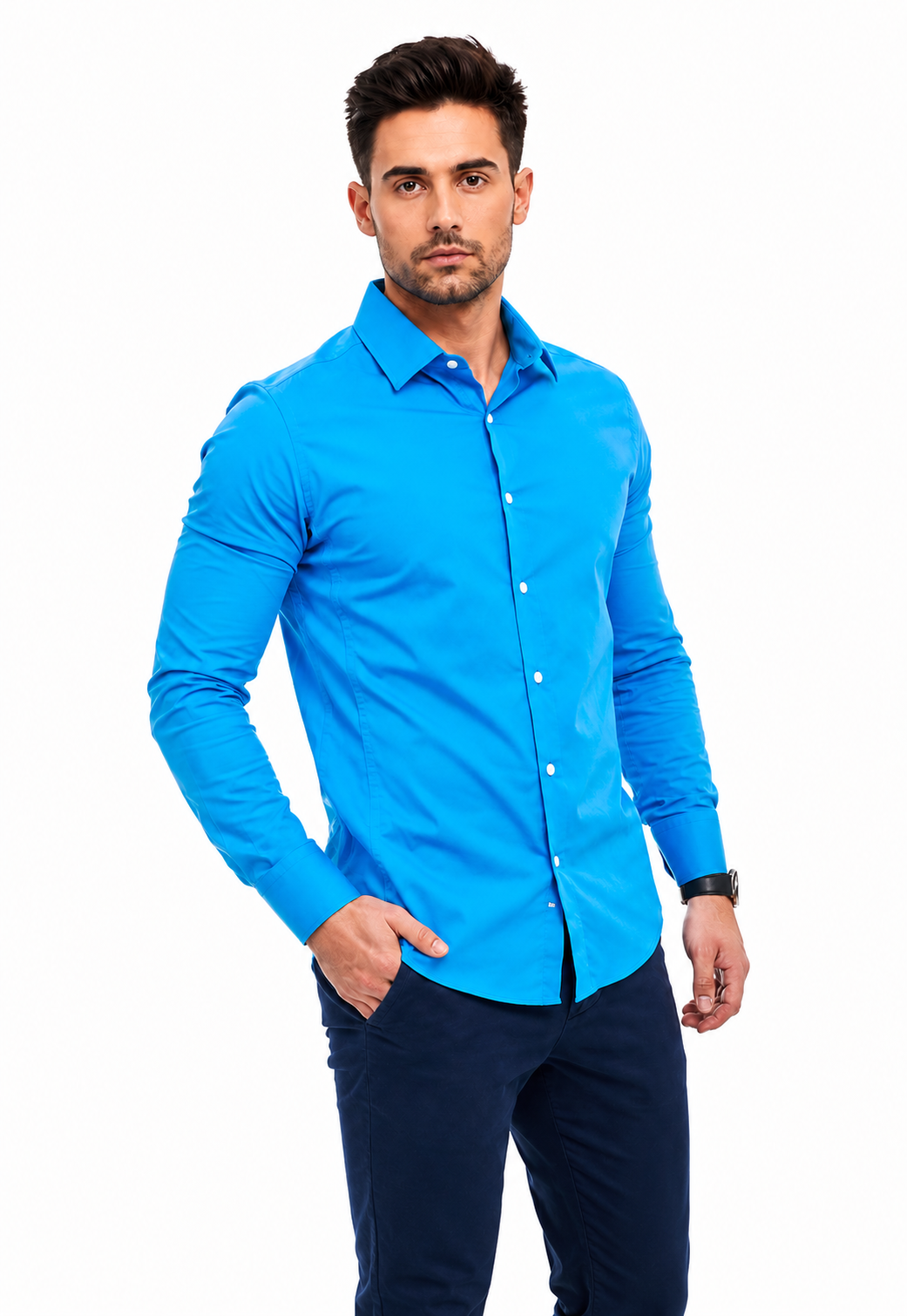 Camisa Social Masculina Azul Turquesa Super Slim