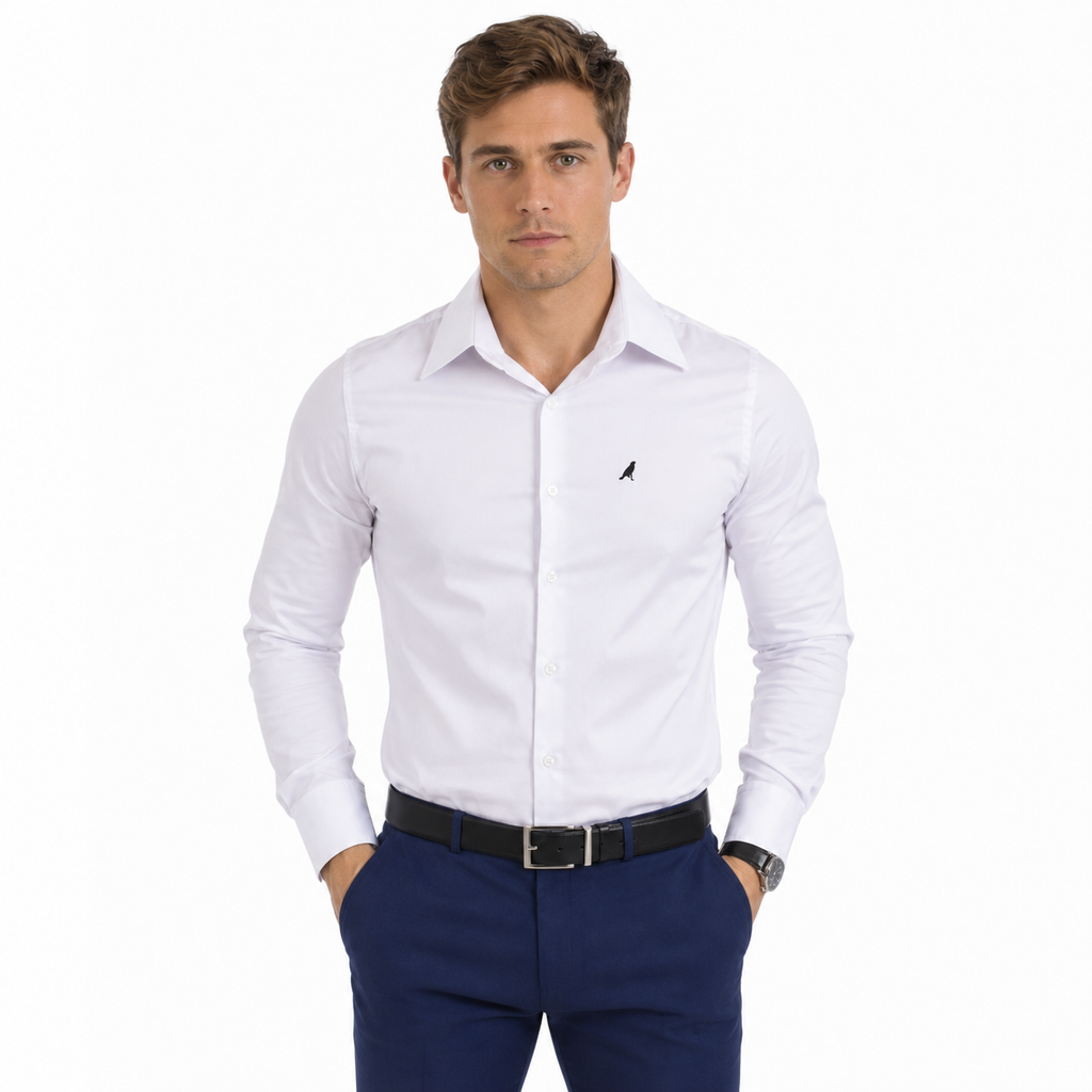 Camisa Social Masculina Branca Super Slim - Fio Egípcio