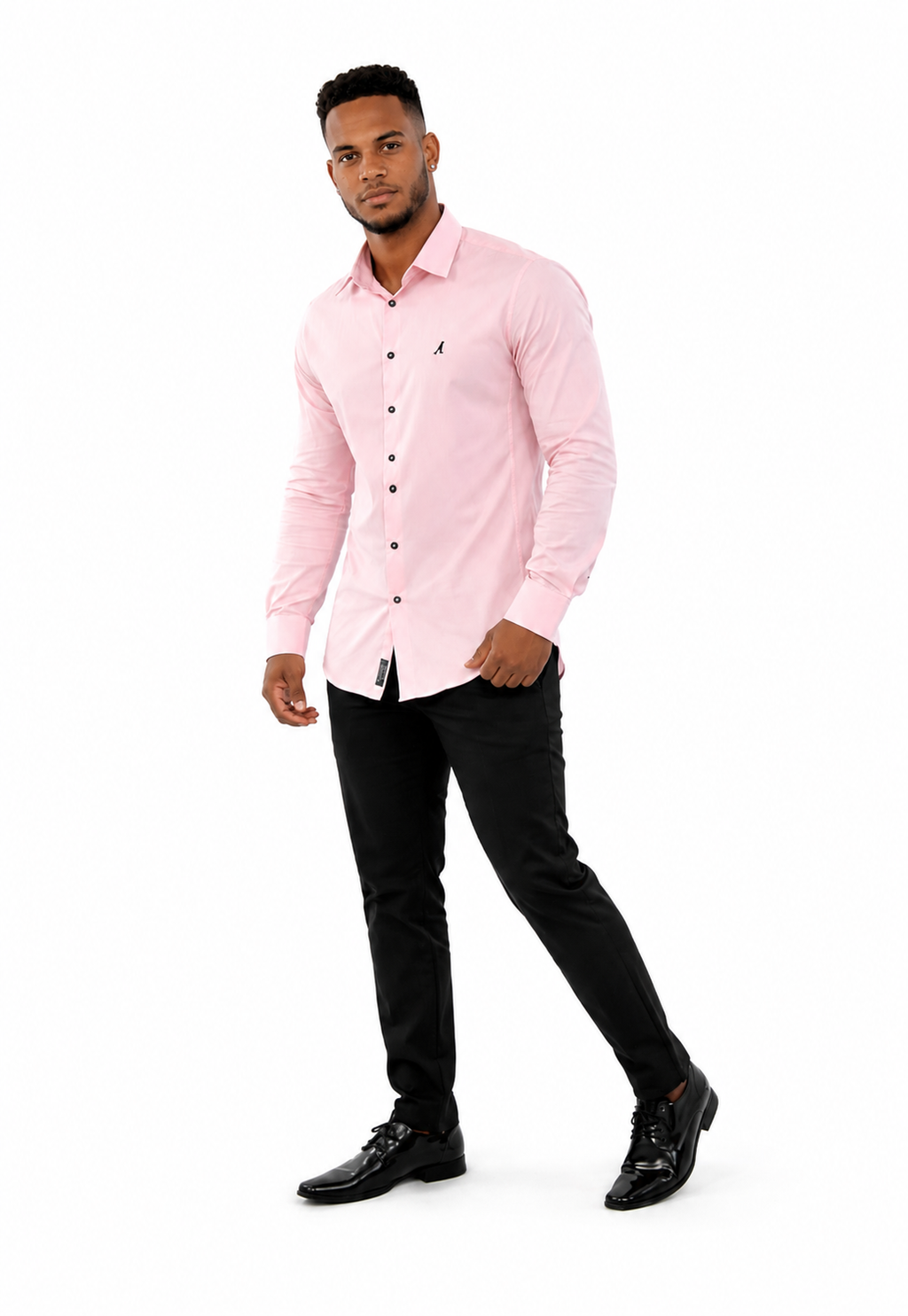 Camisa Social Masculina Rosa Bebê Super Slim