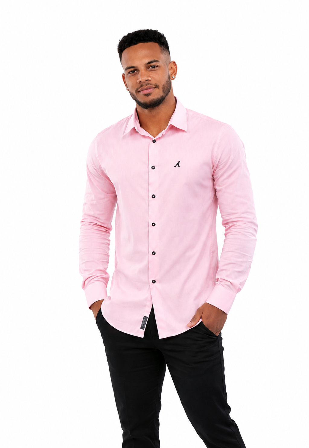 Camisa Social Masculina Rosa Bebê Super Slim