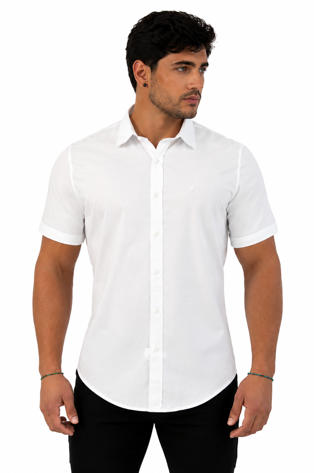 Camisa Social Masculina Slim Manga Curta Branca