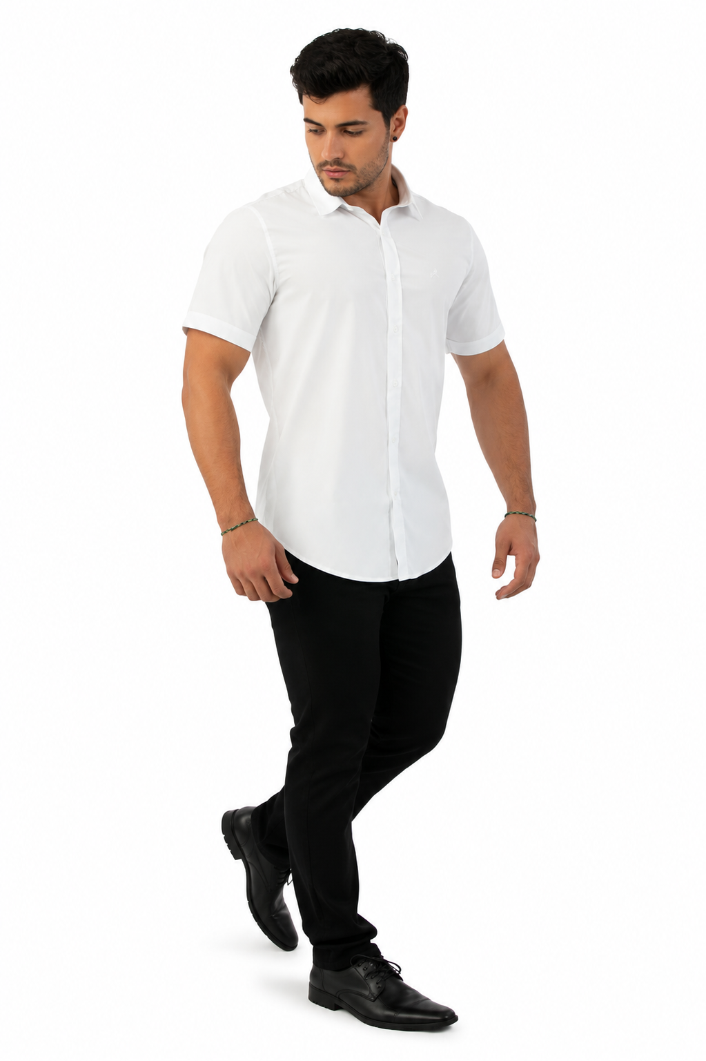 Camisa Social Masculina Slim Manga Curta Branca
