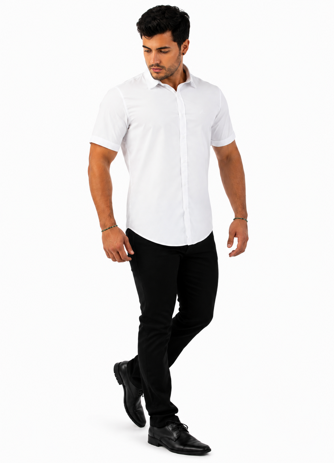 Camisa Social Masculina Slim Manga Curta Branca