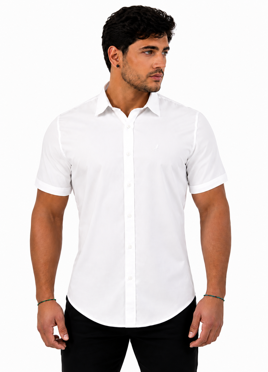Camisa Social Masculina Slim Manga Curta Branca
