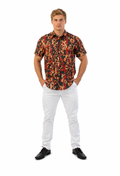 Camisa Social Masculina Slim Manga Curta Geométrica