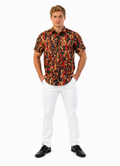Camisa Social Masculina Slim Manga Curta Geométrica