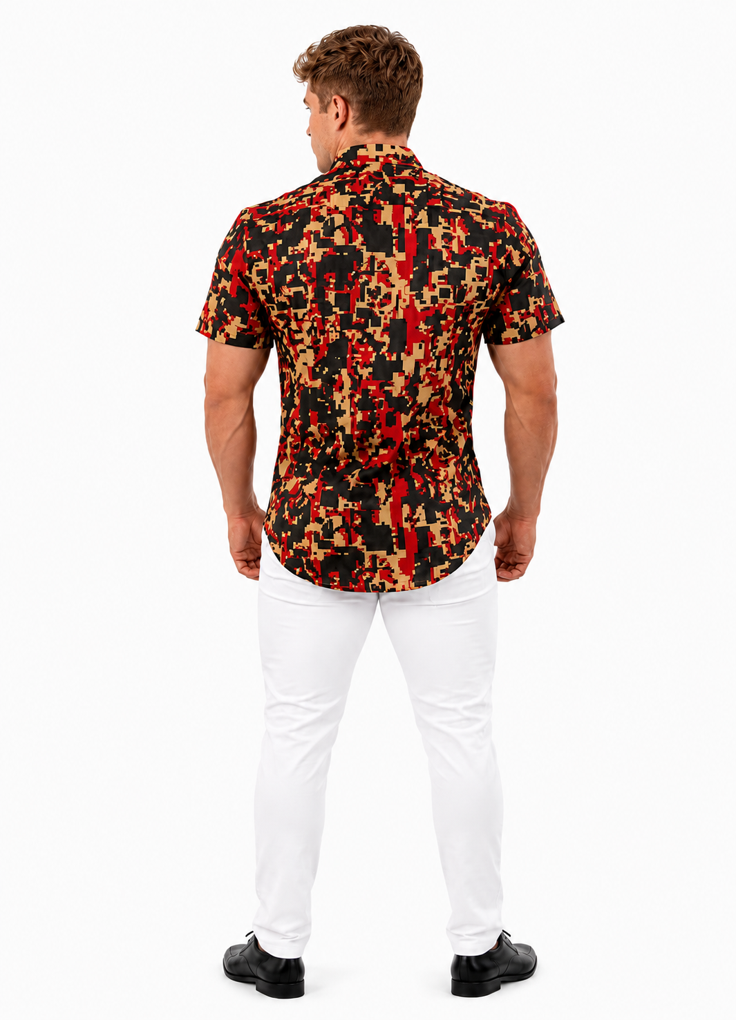 Camisa Social Masculina Slim Manga Curta Geométrica