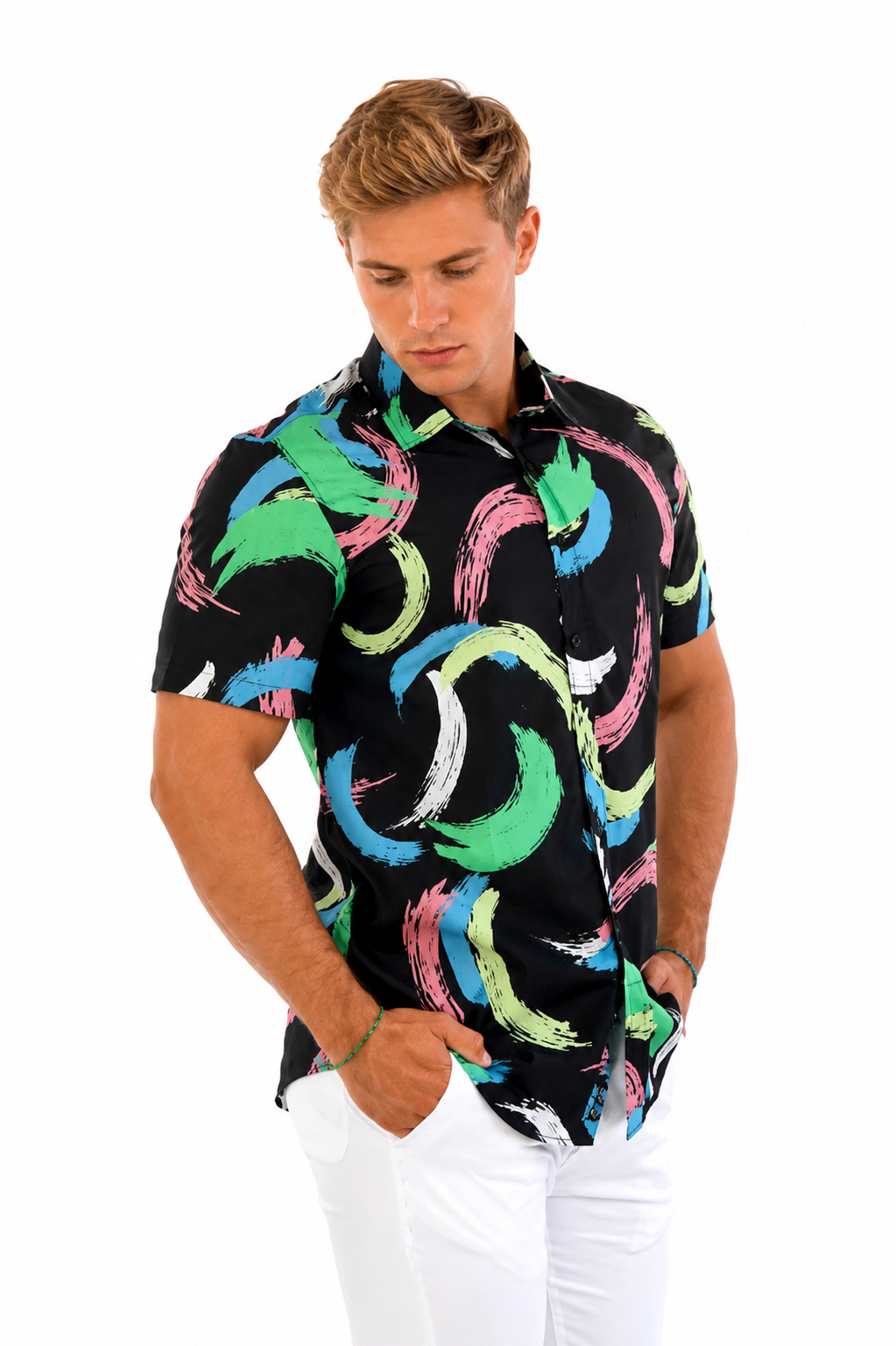 Camisa Social Masculina Slim Manga Curta Cítrico