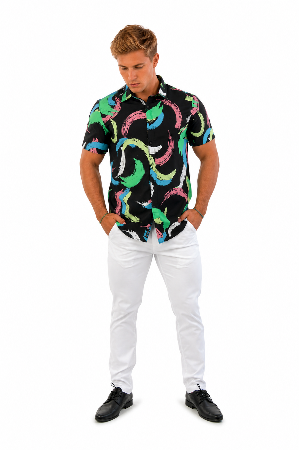 Camisa Social Masculina Slim Manga Curta Cítrico