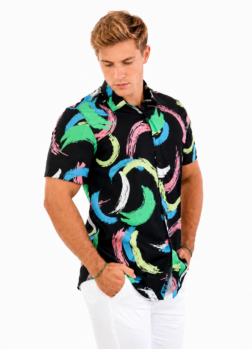 Camisa Social Masculina Slim Manga Curta Cítrico