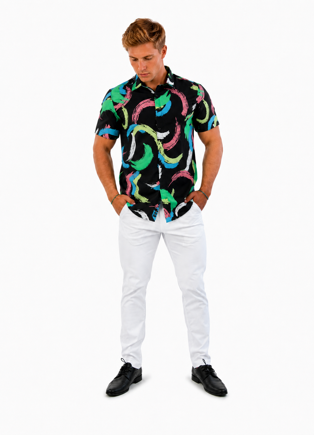 Camisa Social Masculina Slim Manga Curta Cítrico