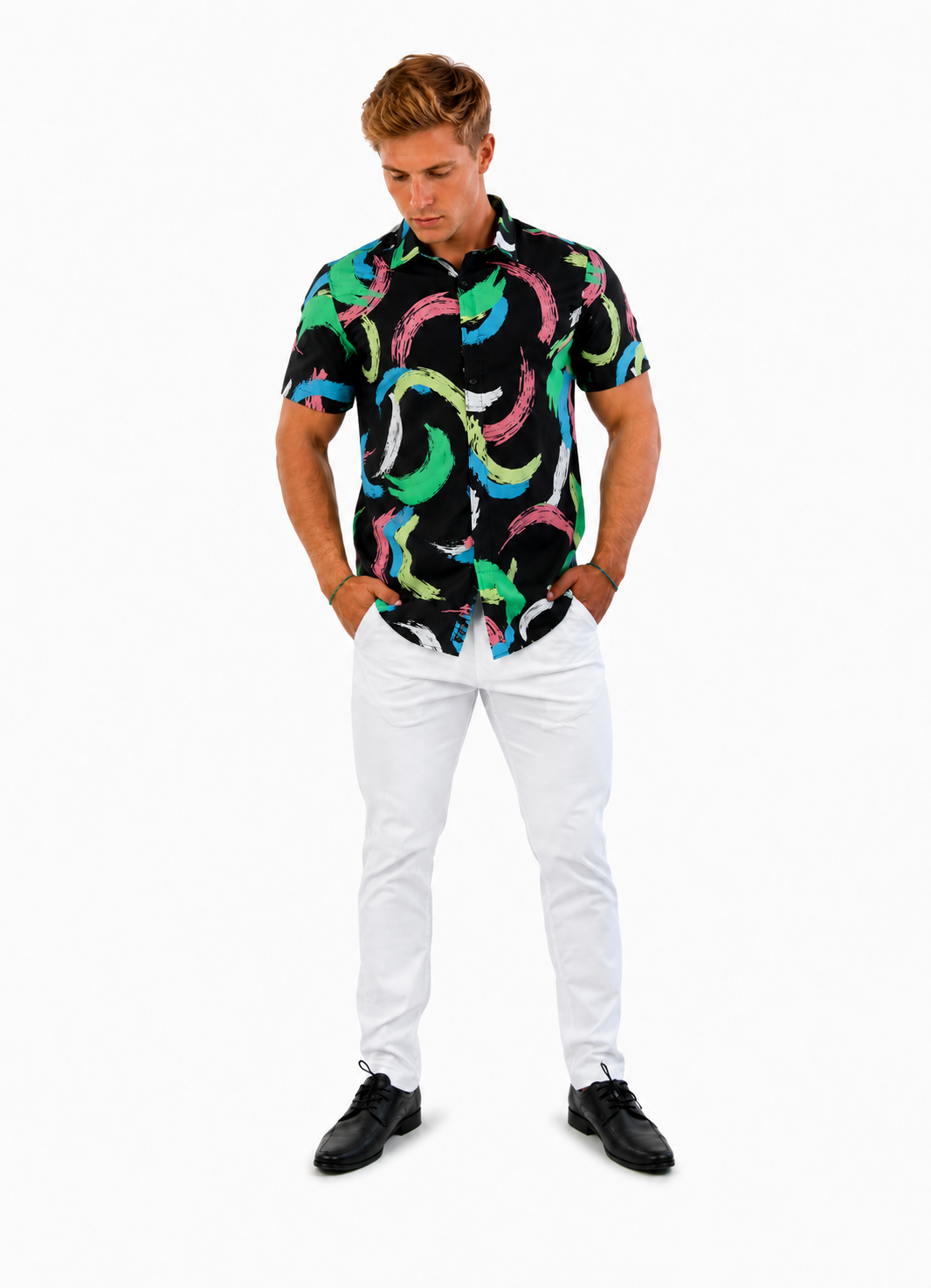 Camisa Social Masculina Slim Manga Curta Cítrico