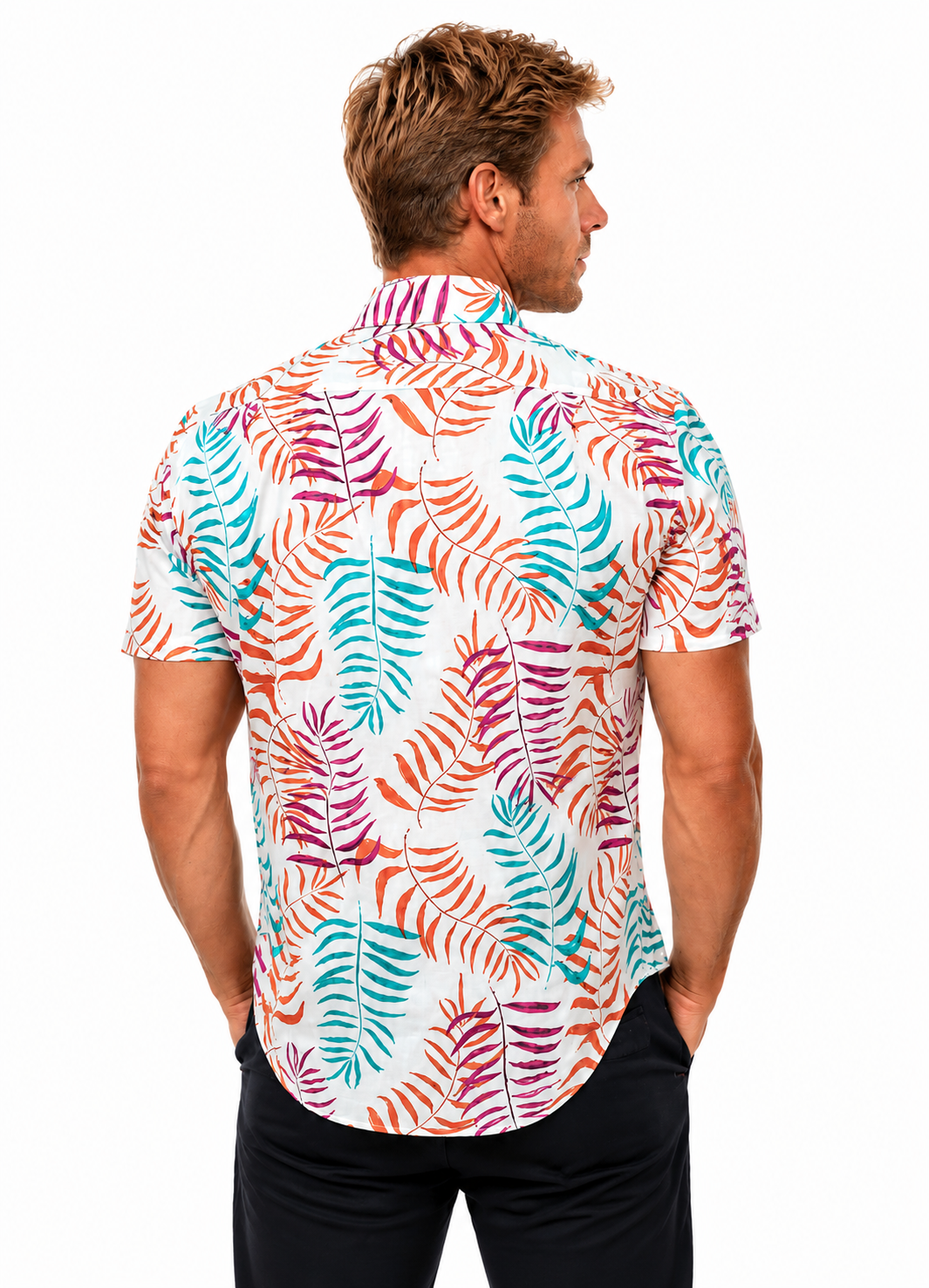 Camisa Social Masculina Slim Manga Curta Estampada