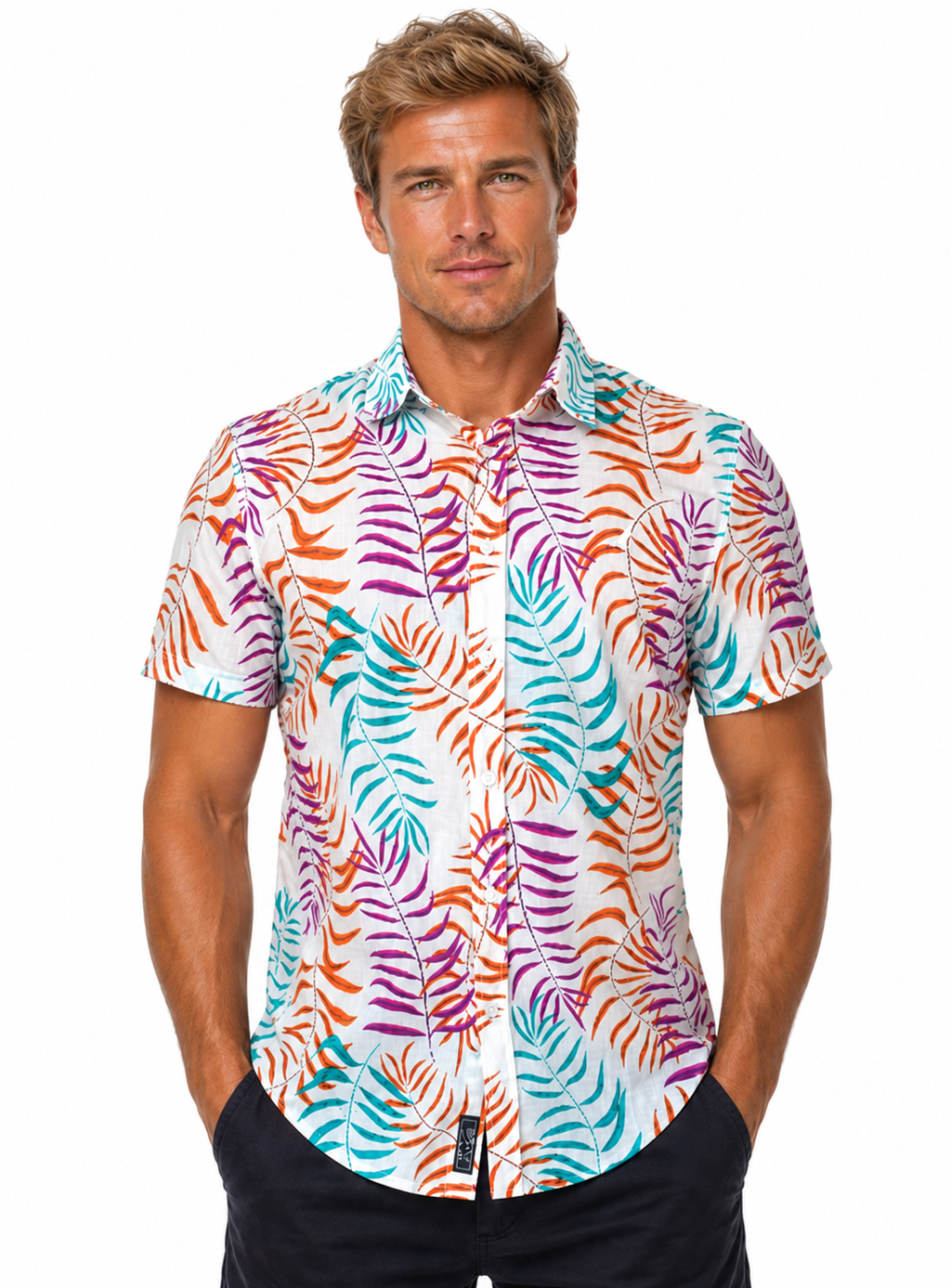 Camisa Social Masculina Slim Manga Curta Estampada