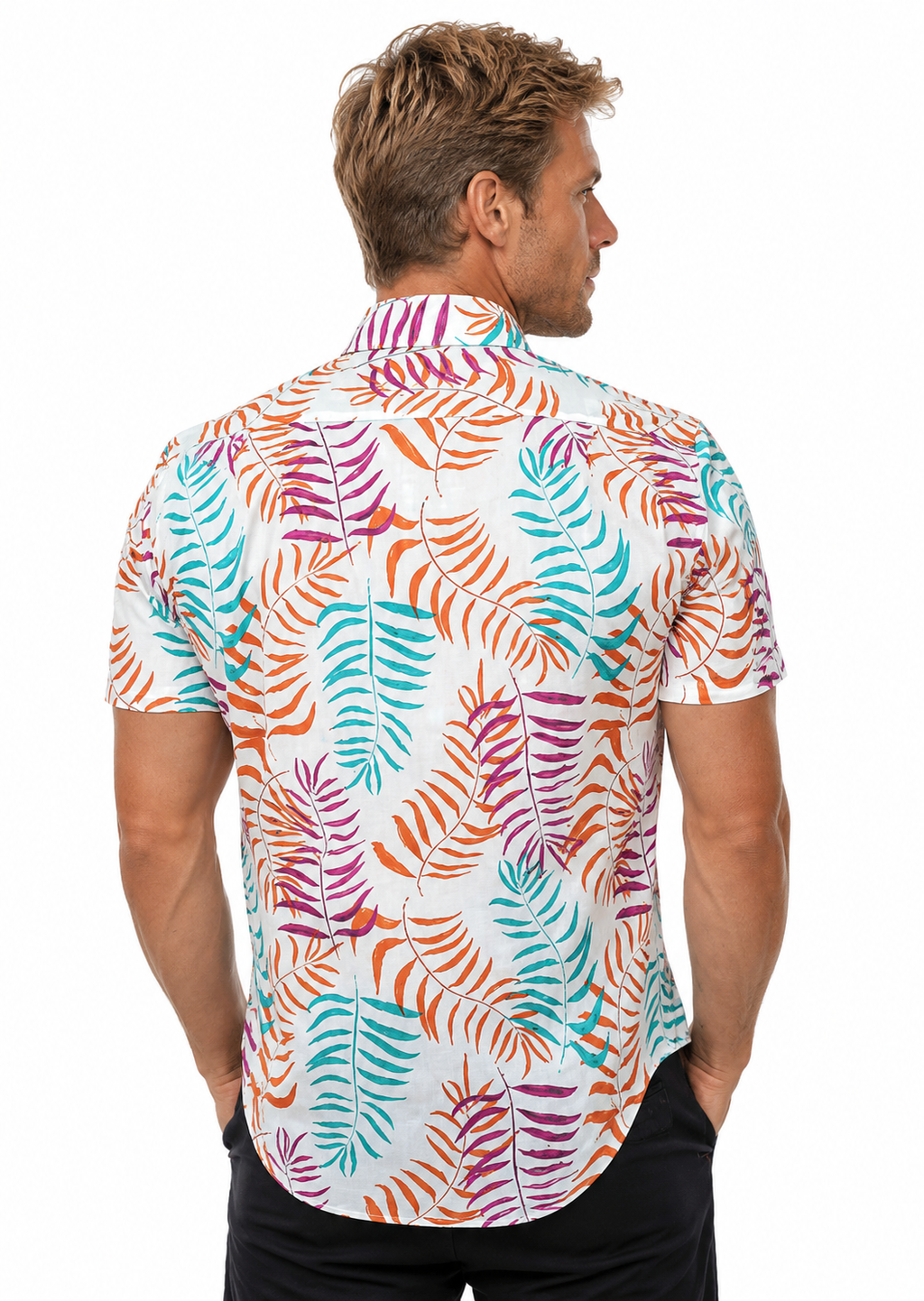 Camisa Social Masculina Slim Manga Curta Estampada