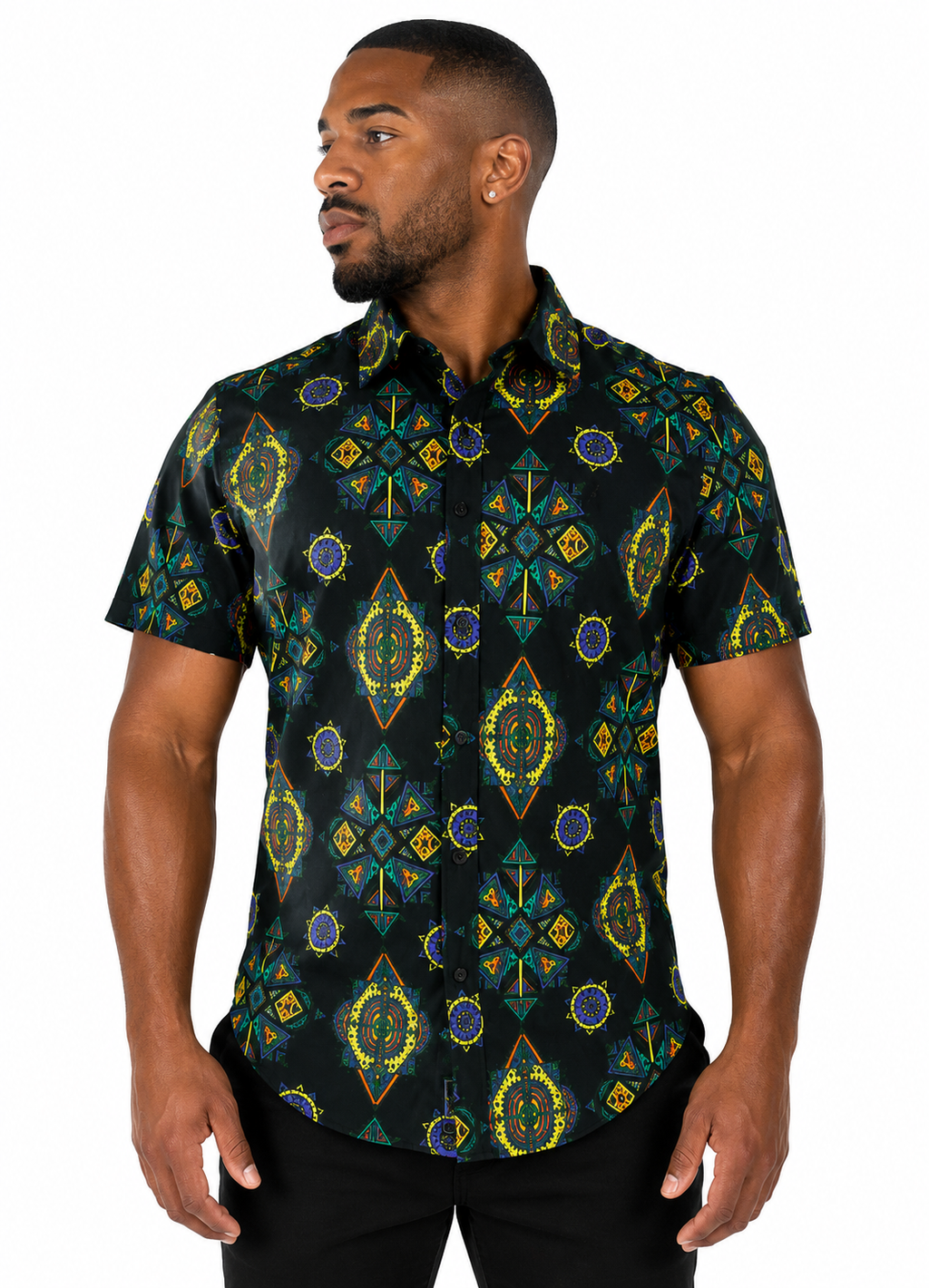 Camisa Social Masculina Slim Manga Curta Tribal