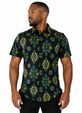 Camisa Social Masculina Slim Manga Curta Tribal