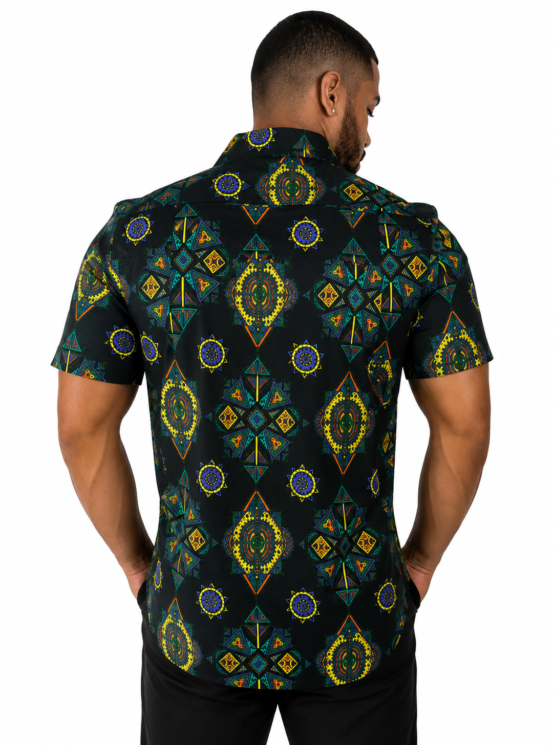 Camisa Social Masculina Slim Manga Curta Tribal