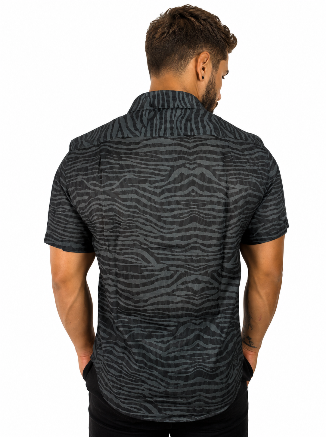 Camisa Social Masculina Slim Manga Curta Estampada