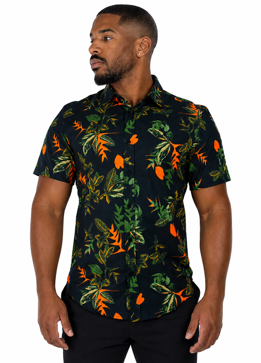Camisa Social Masculina Slim Manga Curta Estampada