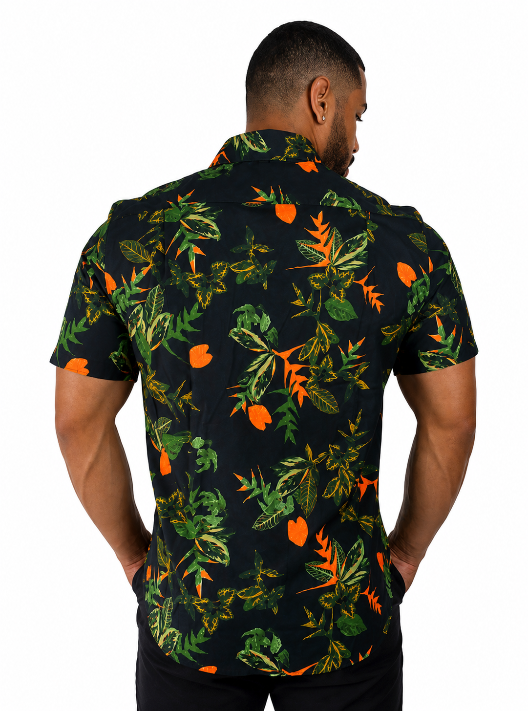 Camisa Social Masculina Slim Manga Curta Estampada