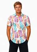 Camisa Social Masculina Slim Manga Curta Estampada