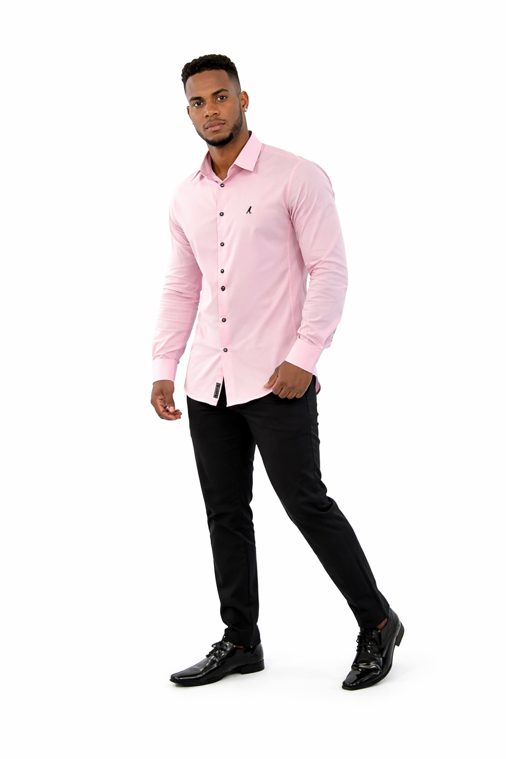 Camisa Social Masculina Rosa Bebê Super Slim