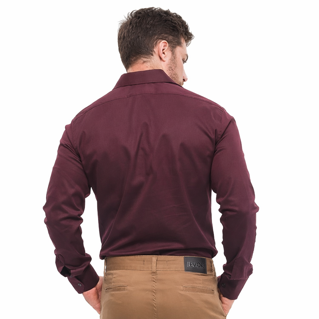 Camisa Social Masculina Vinho Super Slim