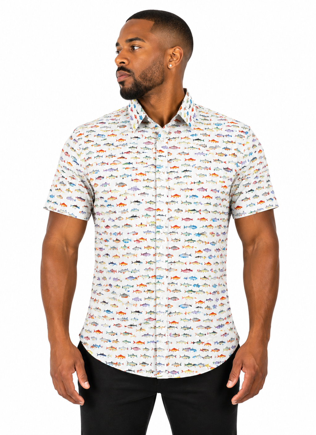 Camisa Social Masculina Slim Manga Curta Colorida