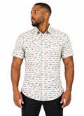 Camisa Social Masculina Slim Manga Curta Colorida