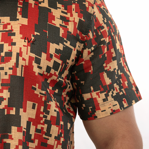 Camisa Social Masculina Slim Manga Curta Geométrica