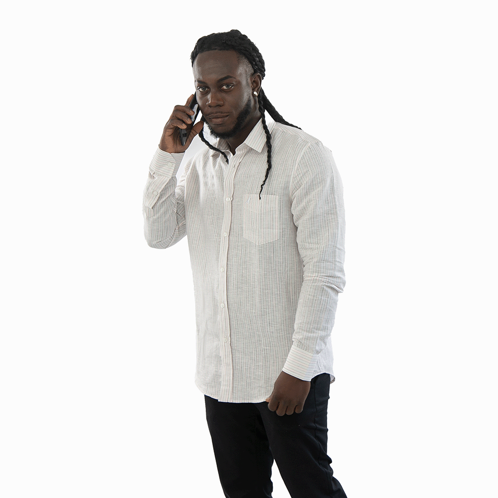 Camisa Social Masculina Listras Rosa Slim