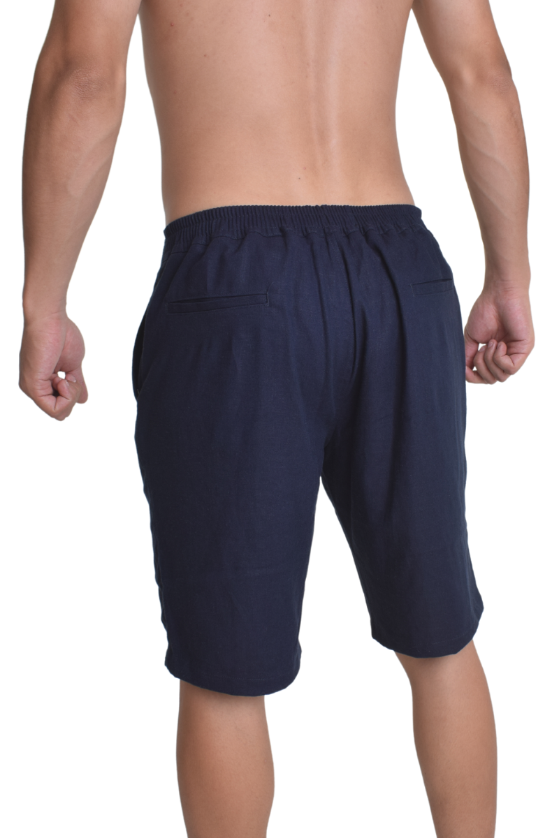 Bermuda Masculina de Linho com Cordão Azul Marinho