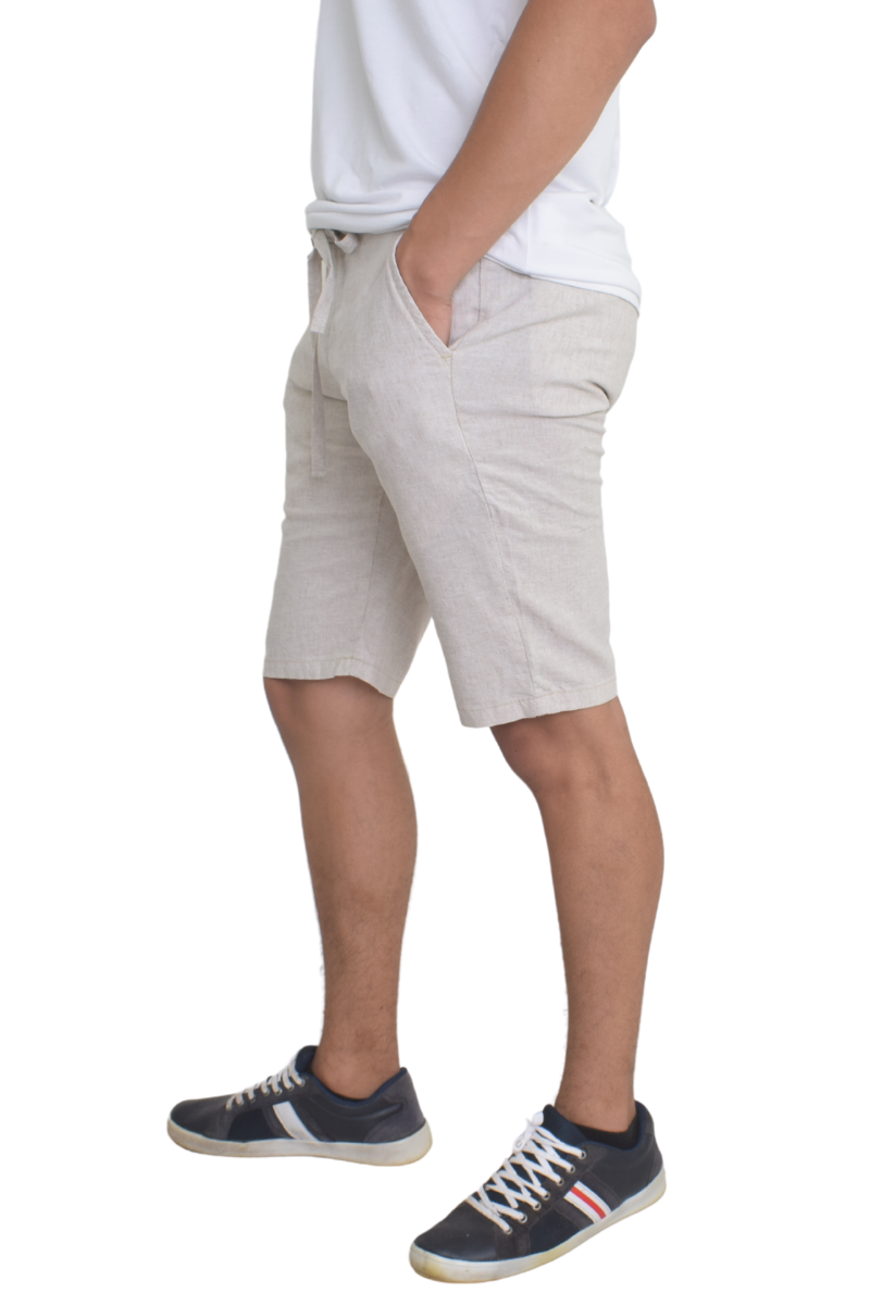 Bermuda Masculina de Linho com Cordão Bege Escuro